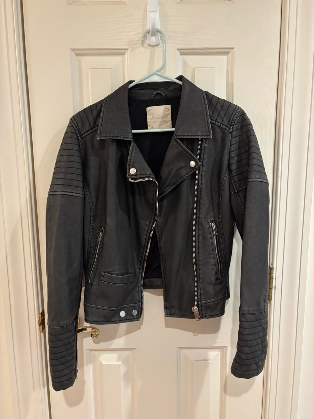 Altar'd State Black Quilted Moto Leather Jacket
